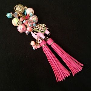 Pink Enamel & Rhinestone Elephant w/Twin Tassels!